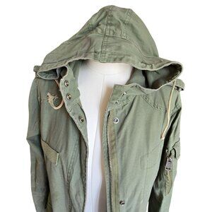 Vintage Green Hooded Utility Jacket With Drawstring Waist & Pockets JJ3984